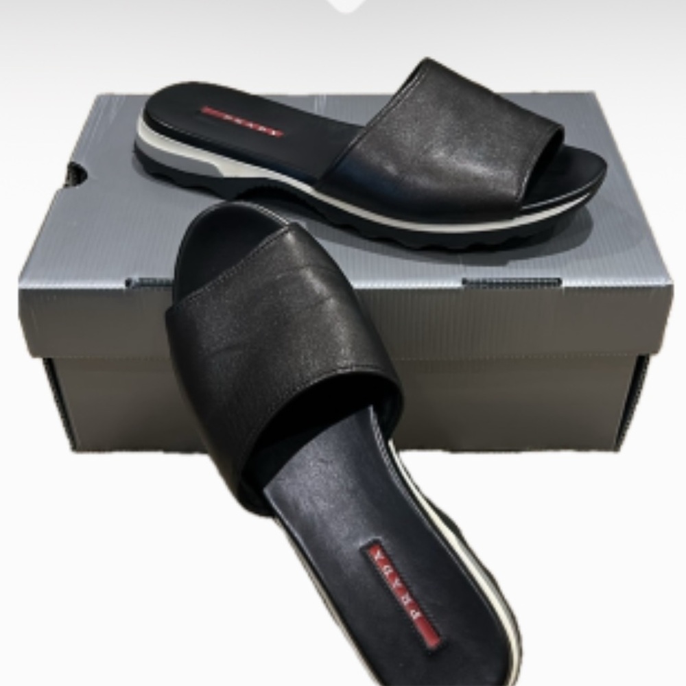 Like New! Prada Black Leather Slides